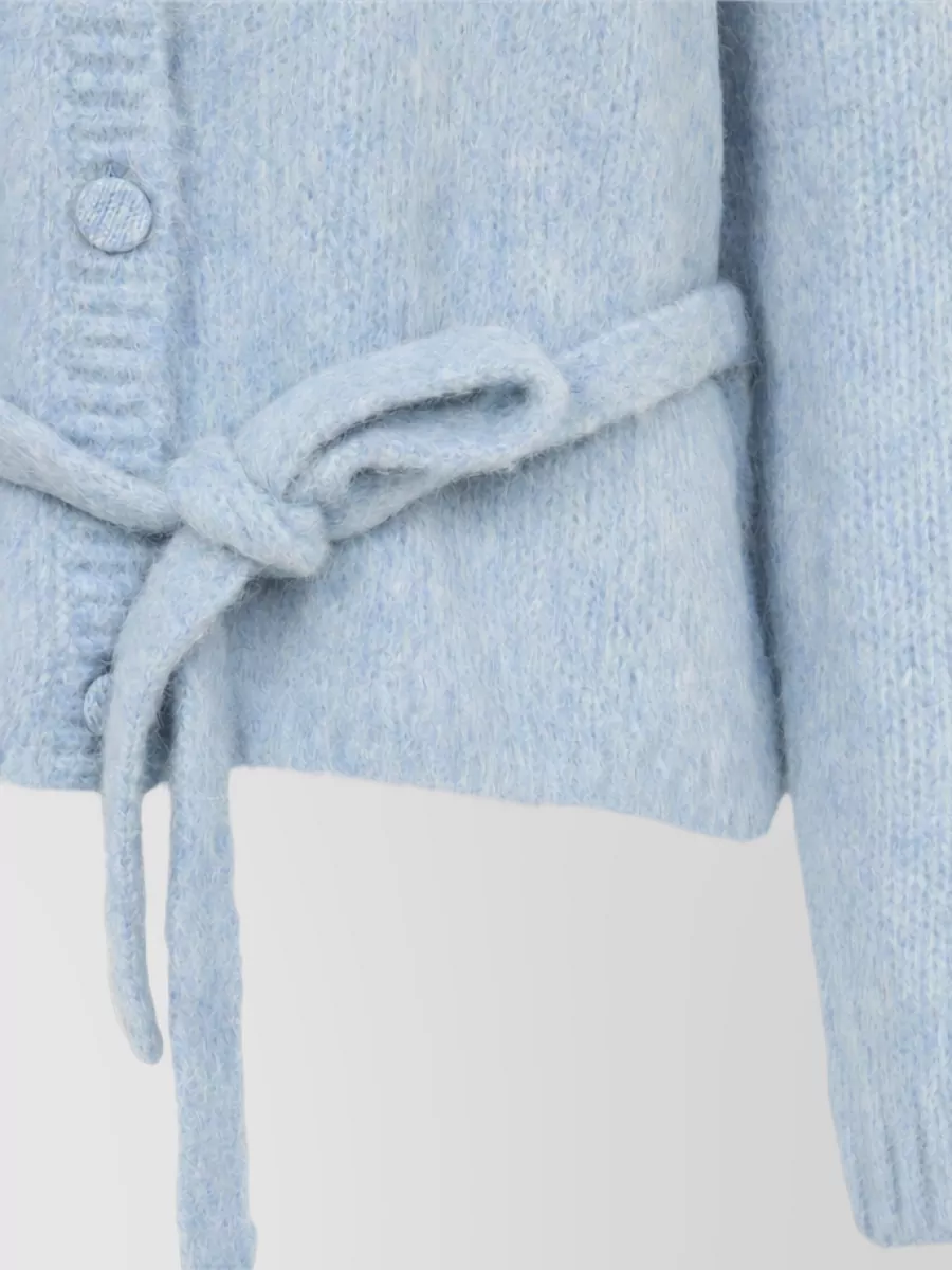 Dries Van Noten Alpaca Merino Wool Belted Ribbed Cardigan