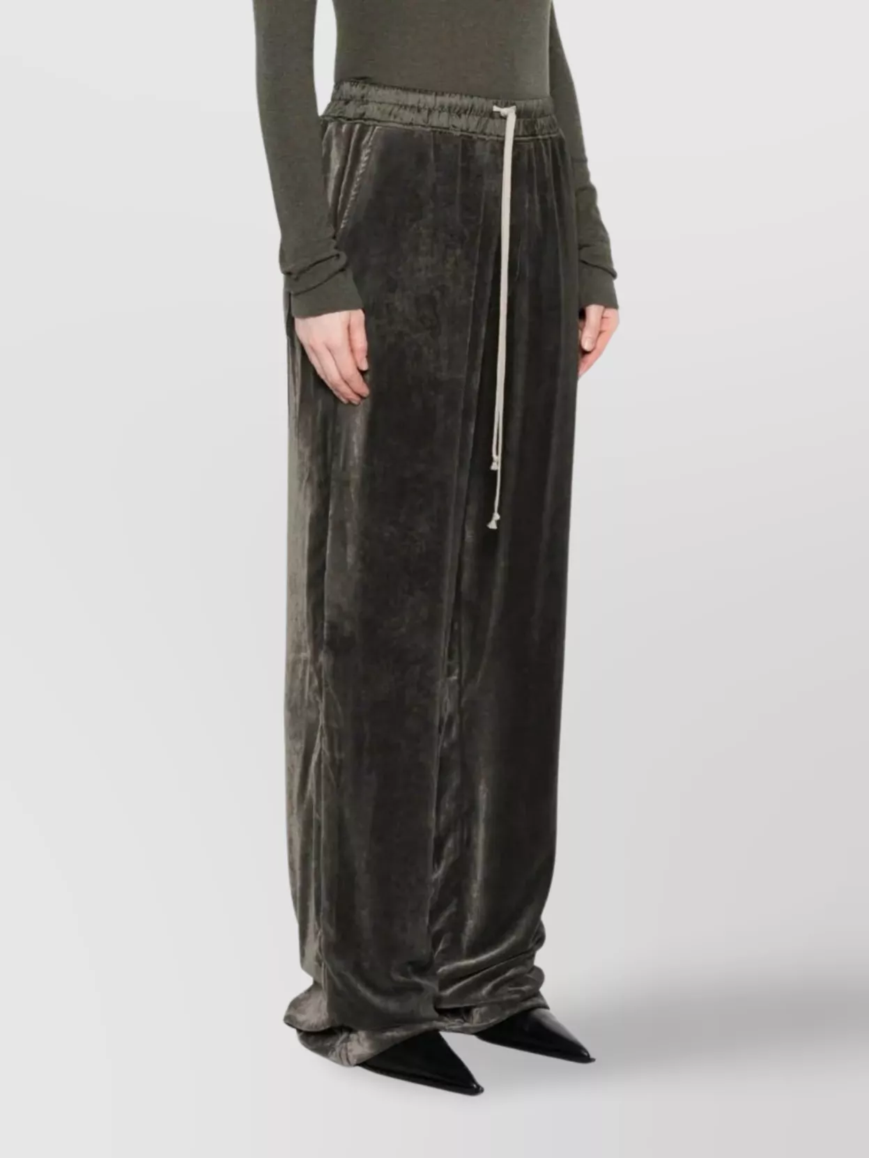 Rick Owens Velvet Drawstring Trousers Featuring Pockets