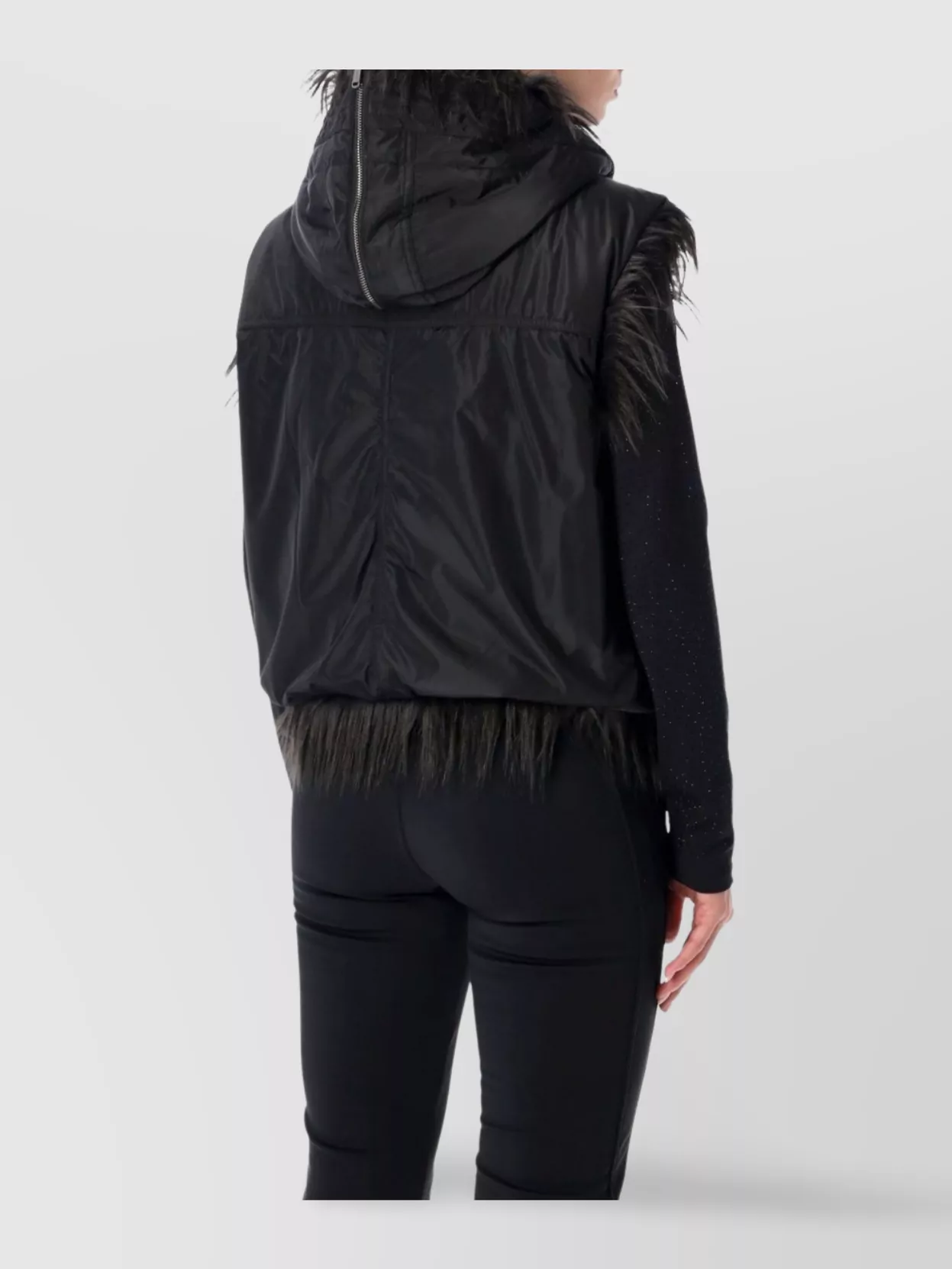 Goldbergh Hooded Sleeveless Faux Fur Vest With Pocket In Black