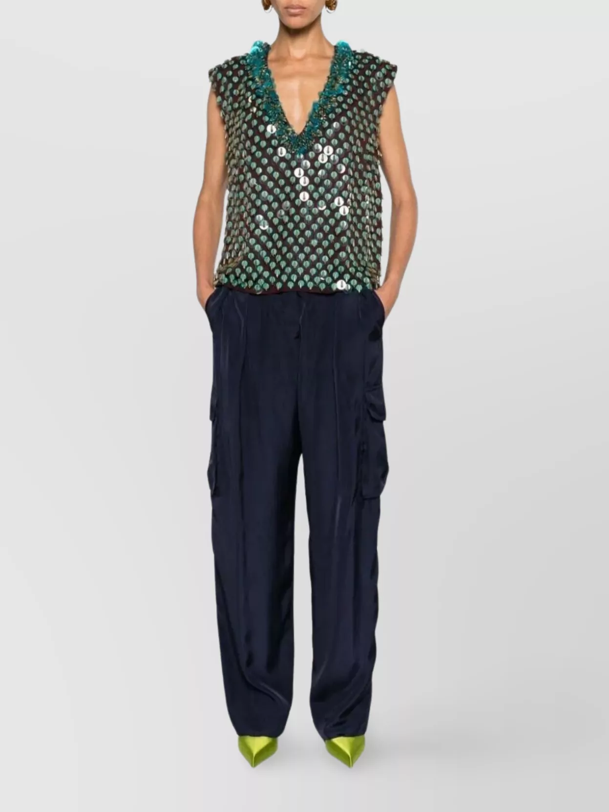 Dries Van Noten Wide Leg Cargo Pants Pockets In Blue