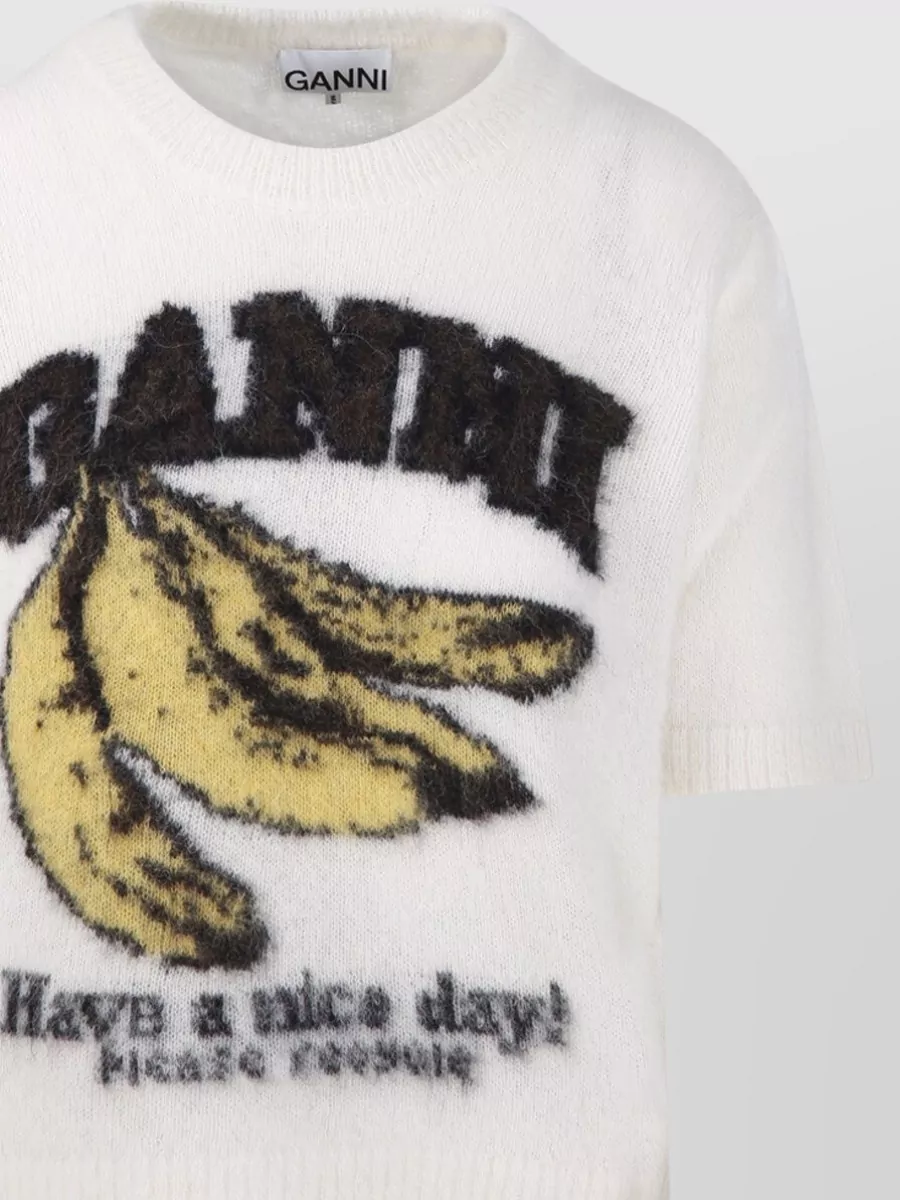 Ganni Alpaca Knit Crew Neck Graphic T-Shirt