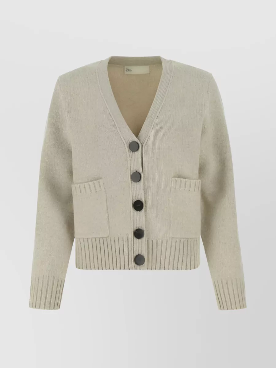 Shop Tory Burch Versatile Ribbed Cardigan In Wool Knit In Cream