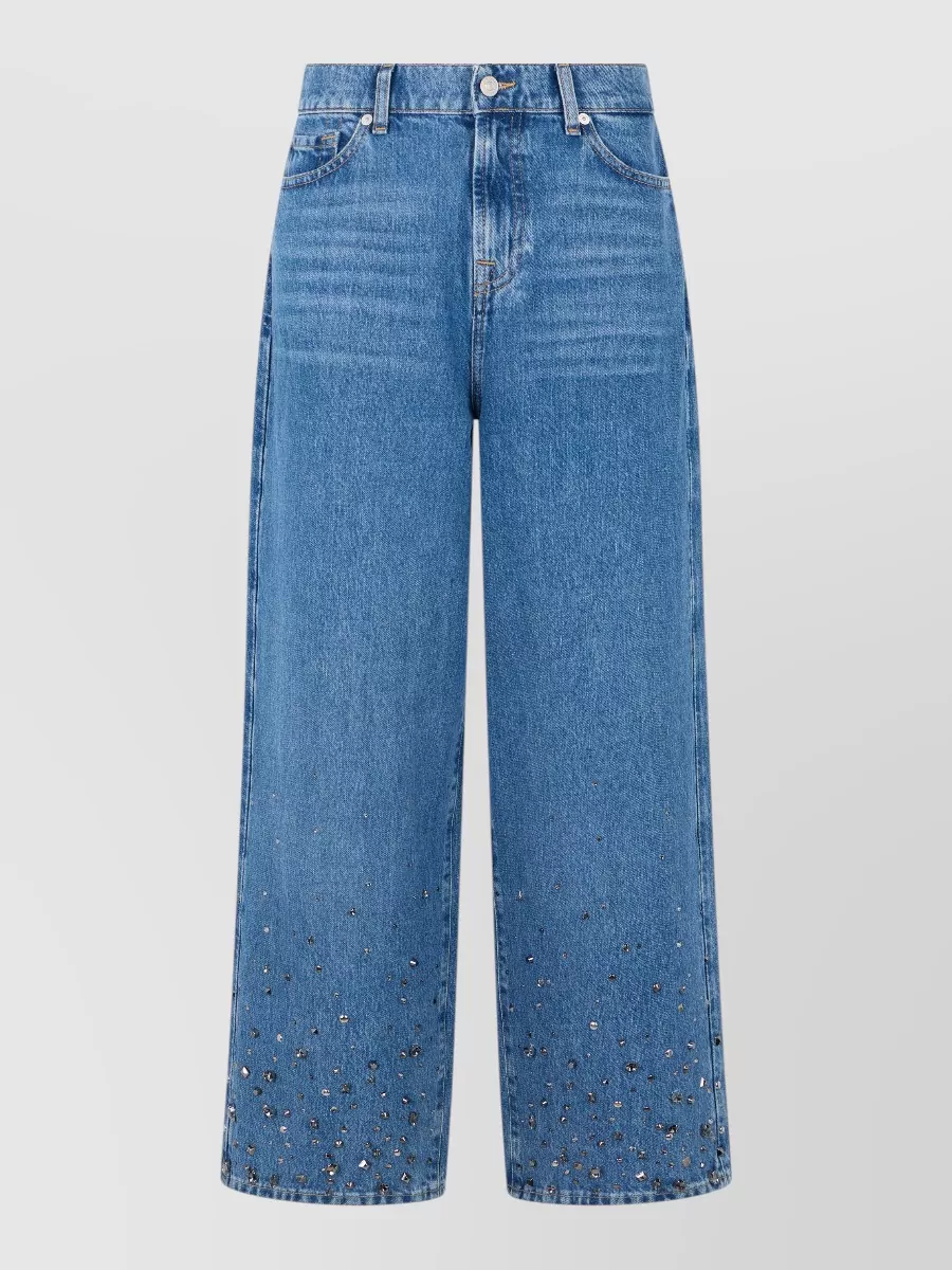 7 For All Mankind Crystal-embellished studded wide-leg low-rise denim jeans
