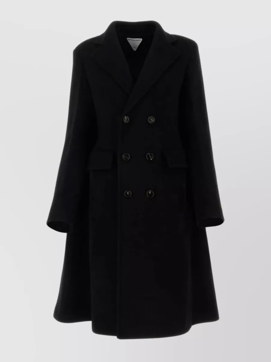 Shop Bottega Veneta Flared Hemline Wool Blend Cape Coat In Black