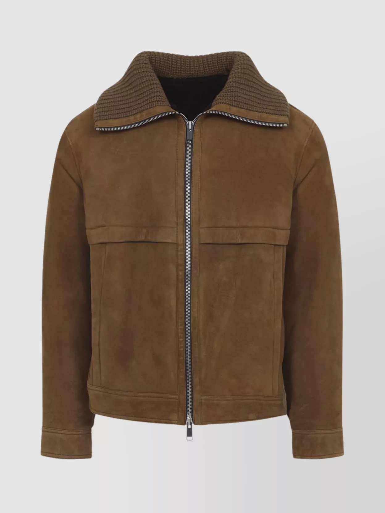 Yves Salomon Suede Finish Down Jacket With Buttoned Cuffs In Brown