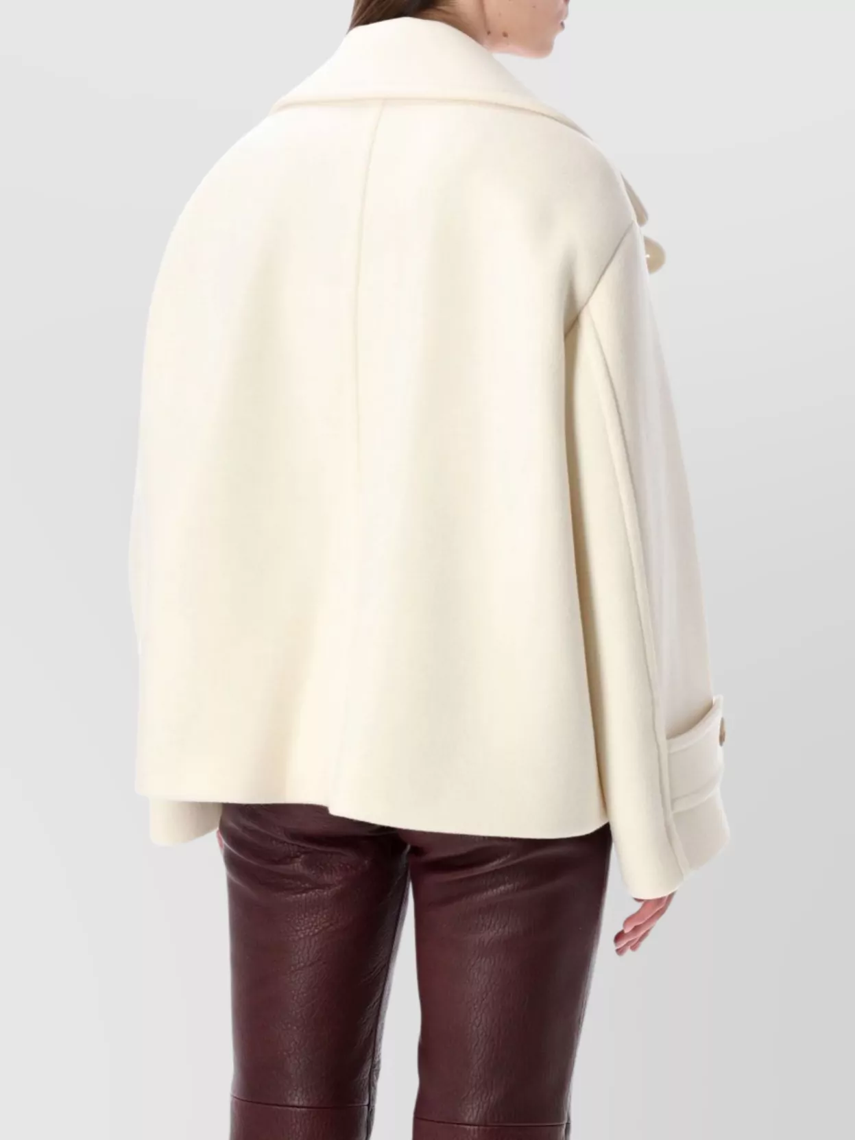 Chloé Oversized Wool Blend Peacoat Chin Strap Collar In Neutral