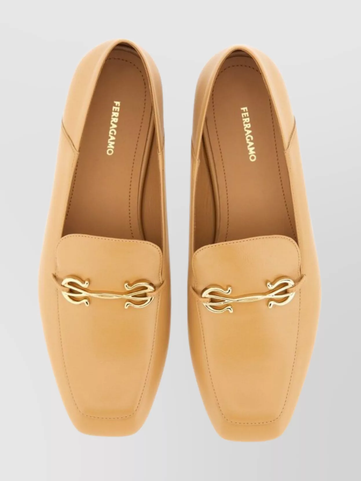 Ferragamo Loafer Square Toe Gold-Tone Hardware