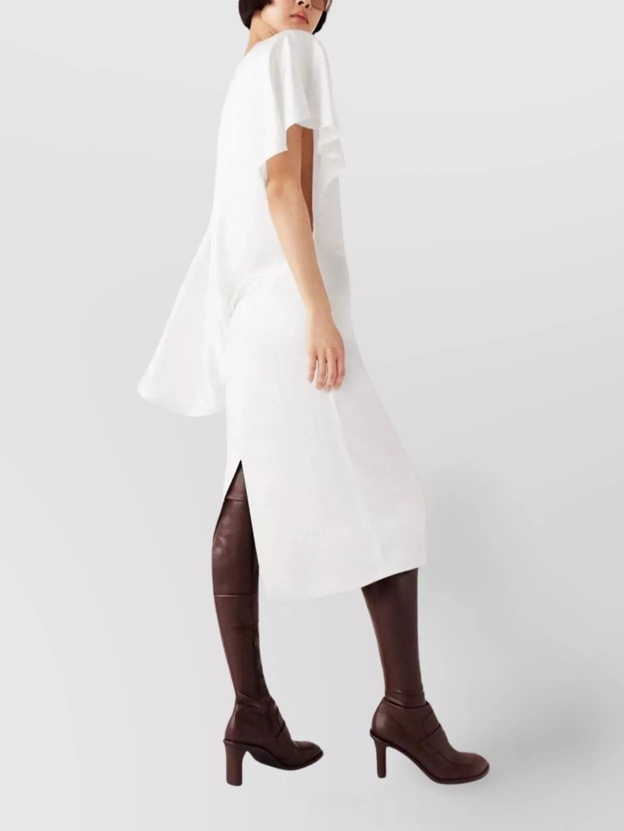 Stella Mccartney Draped Midi Dress Ruched Detail In White