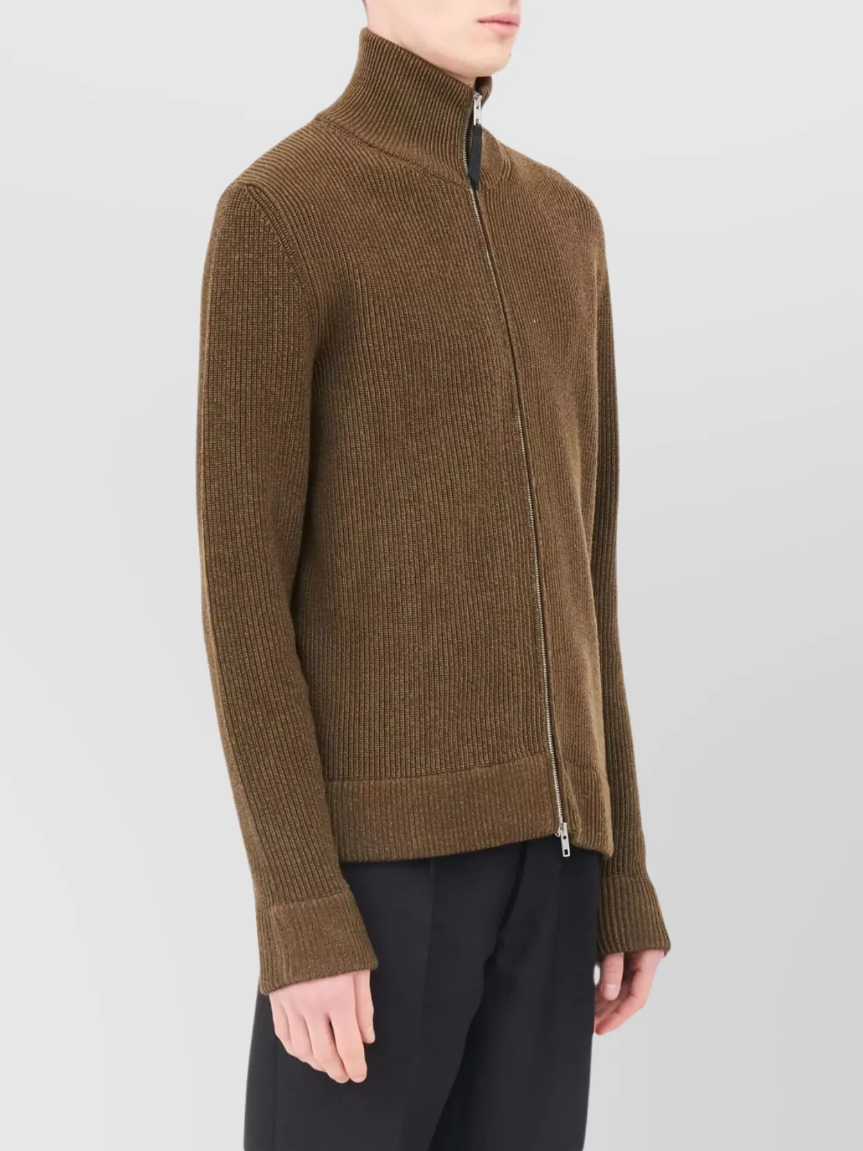 Maison Margiela High Neck Ribbed-Knit Zip-Up Sweater