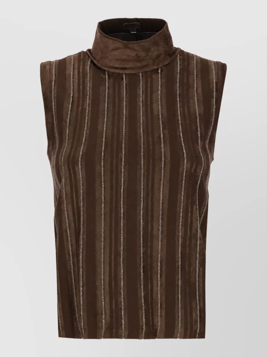 D.exterior lurex striped sleeveless high neck top