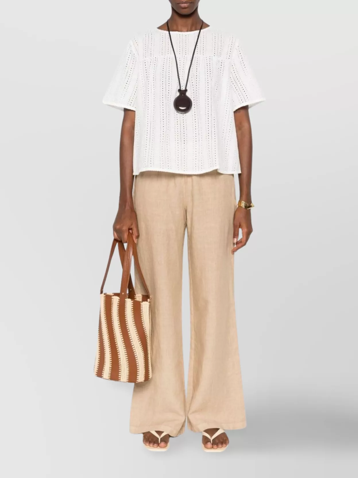 Weekend Max Mara Sleeves Round Neck Eyelet Pattern Top In White
