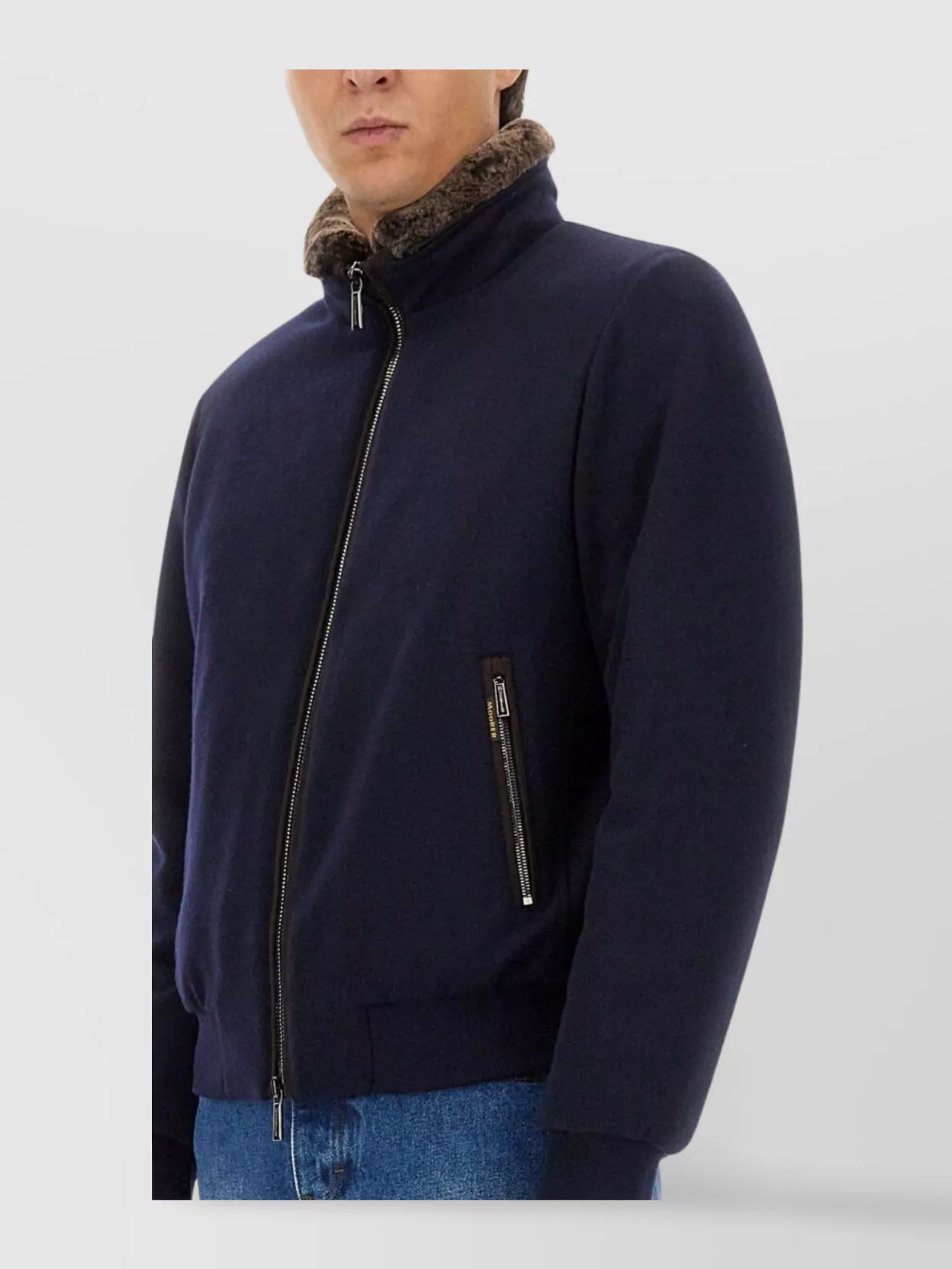 Moorer High Collar Coat With Ribbed Cuffs And Hem