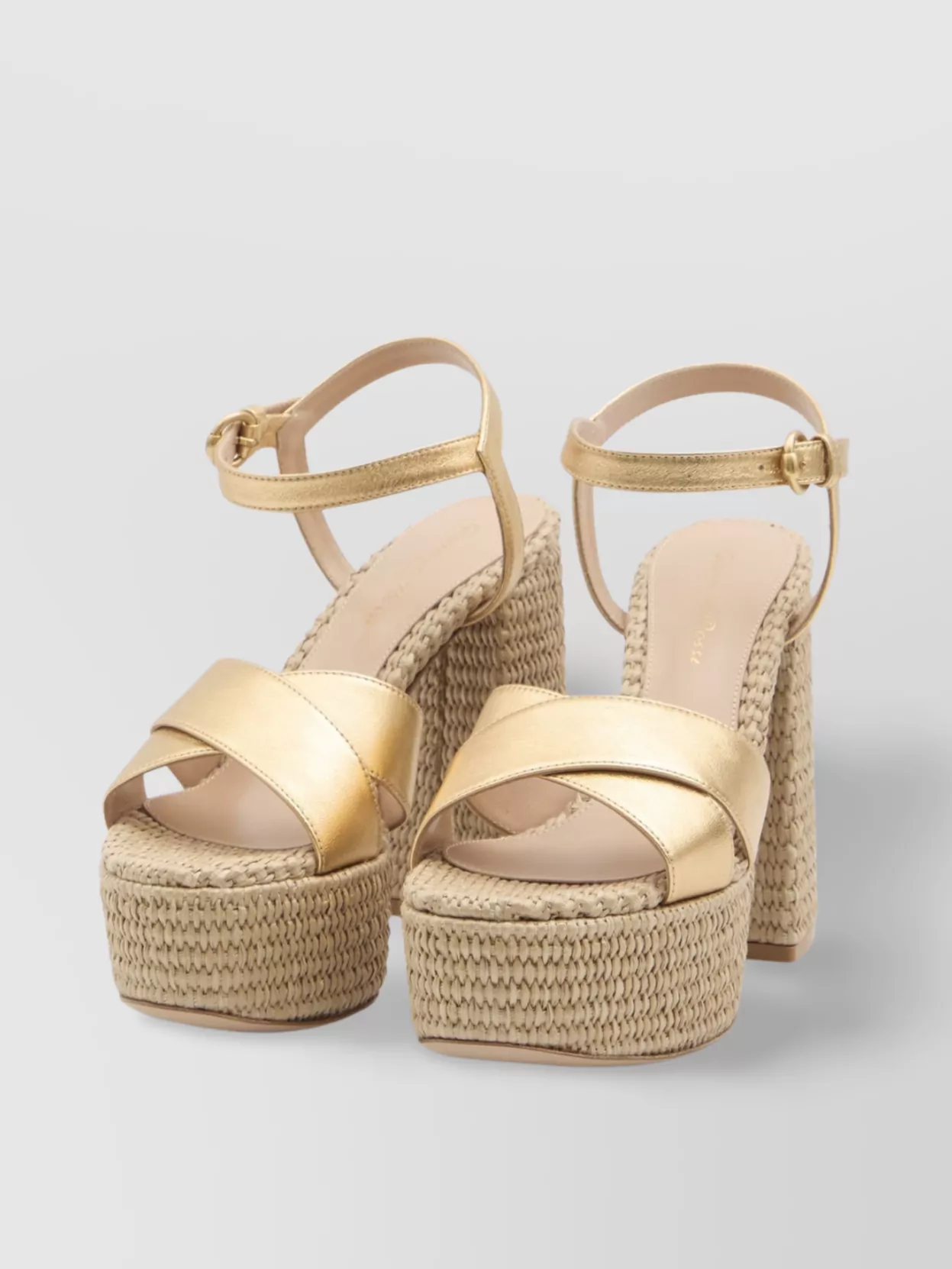 Gianvito Rossi Raffia-Wrapped Chunky Heel Crisscross Sandals
