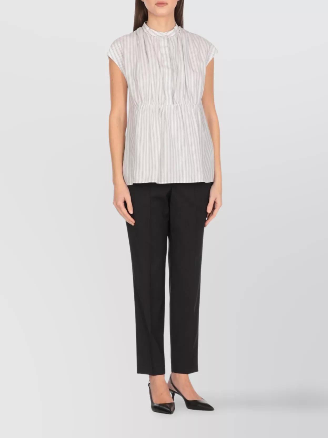 Peserico Striped Button Detail Cap Sleeve Blouse In White