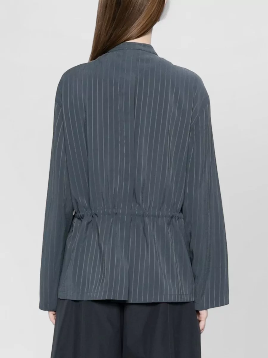 Emporio Armani Pinstriped Mandarin Collar Suit Jacket