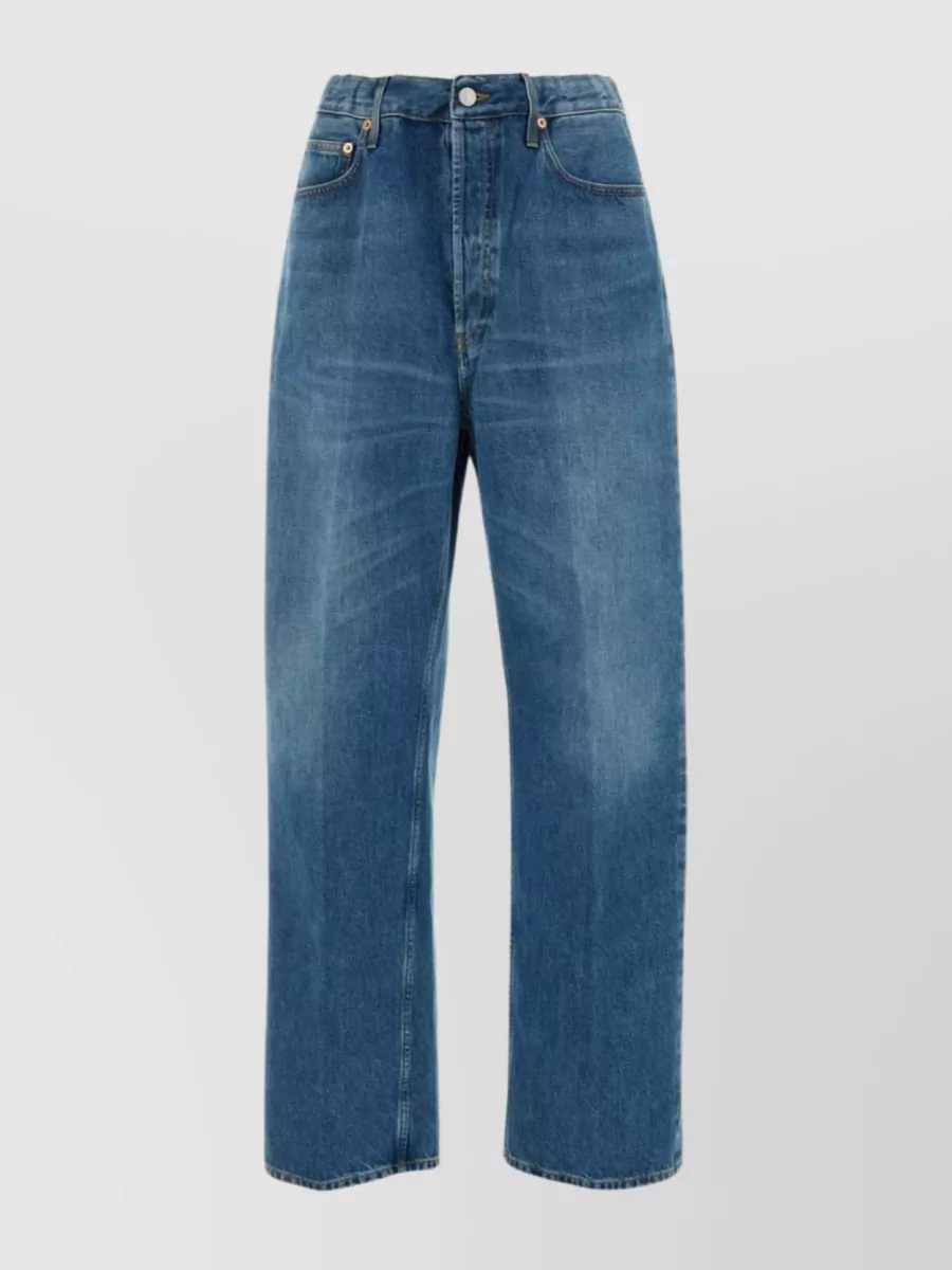 Shop Gucci Faded Wash Wide-leg Jeans In Blue