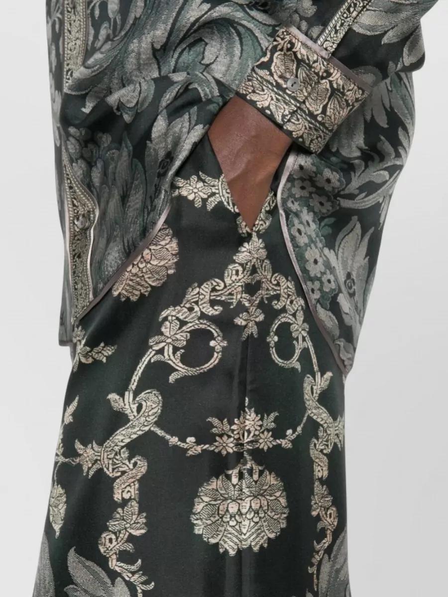 Pierre Louise Mascia Silk Baroque Print Wide Leg Trousers