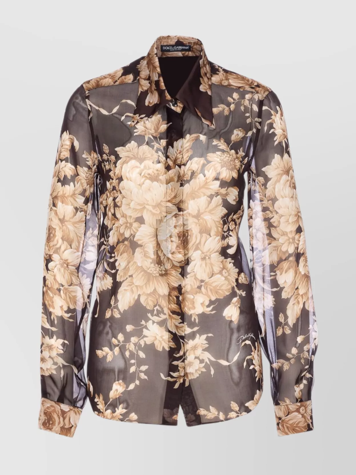 Dolce & Gabbana Dolce&gabbana Women Rose Print Chiffon Shirt In Brown