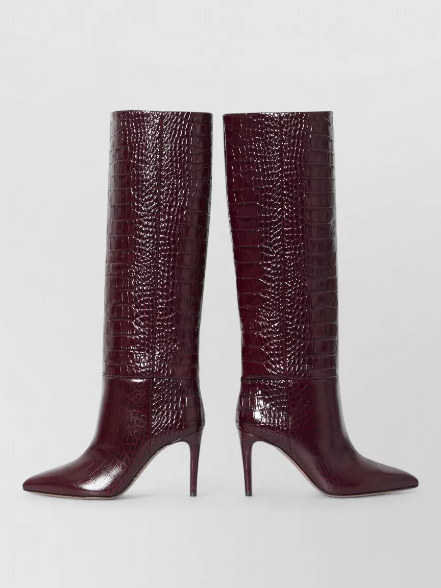 Paris Texas Leather Croc Embossed Knee High Stiletto Boots