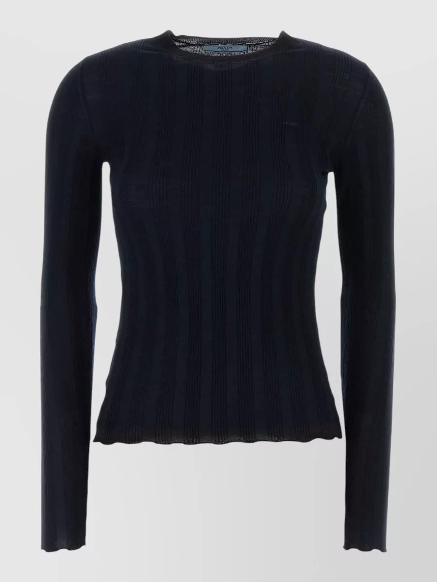 Prada Ribbed Virgin Wool Sweater In Black