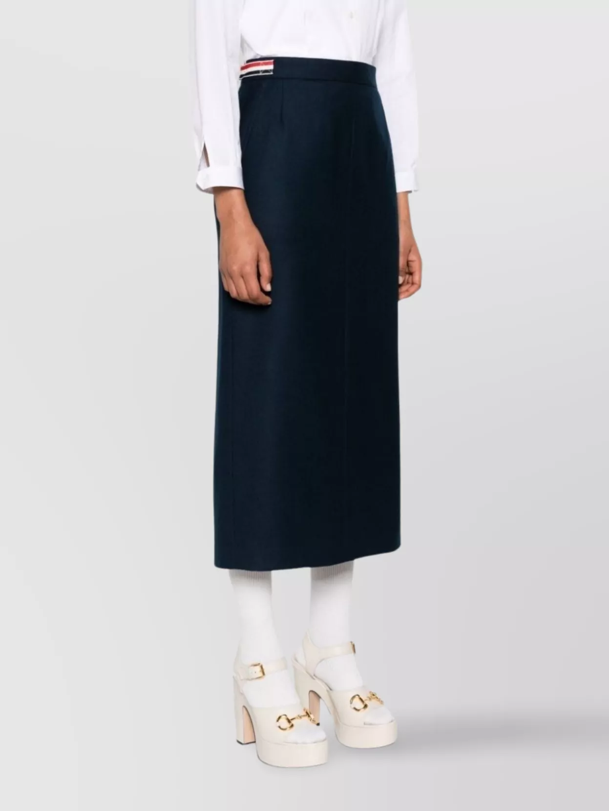 Thom Browne Wool High-Waisted Midi Skirt With Rear Vent