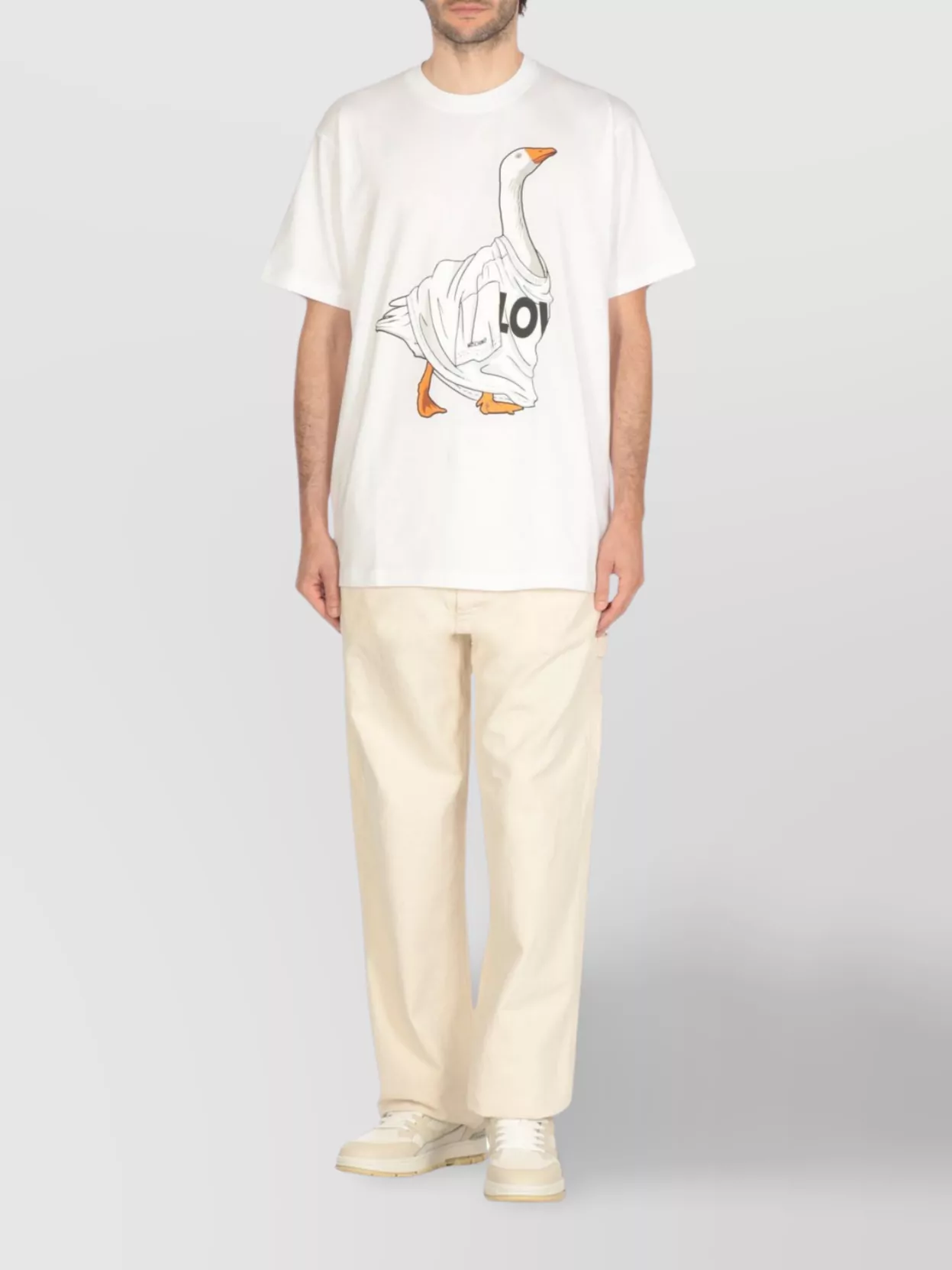 Moschino Organic Cotton Jersey T-shirt Goose In White