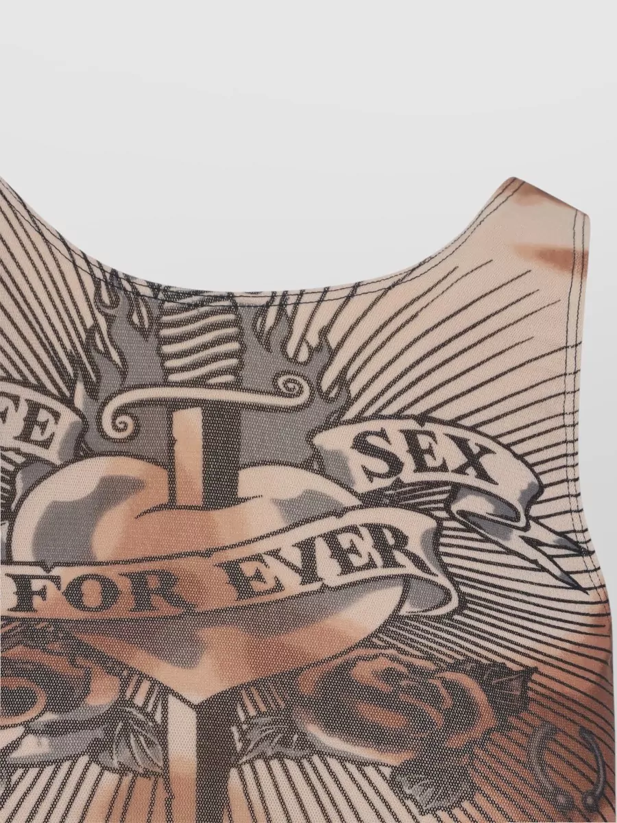 Jean Paul Gaultier Printed Sleeveless Mesh Tank Top