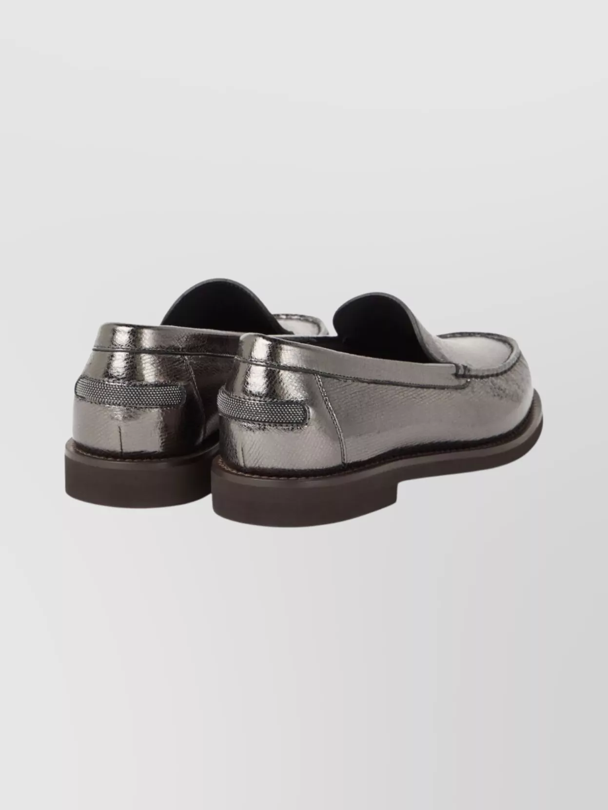 Brunello Cucinelli Metallic Finish Round Toe Loafers With Rubber Sole