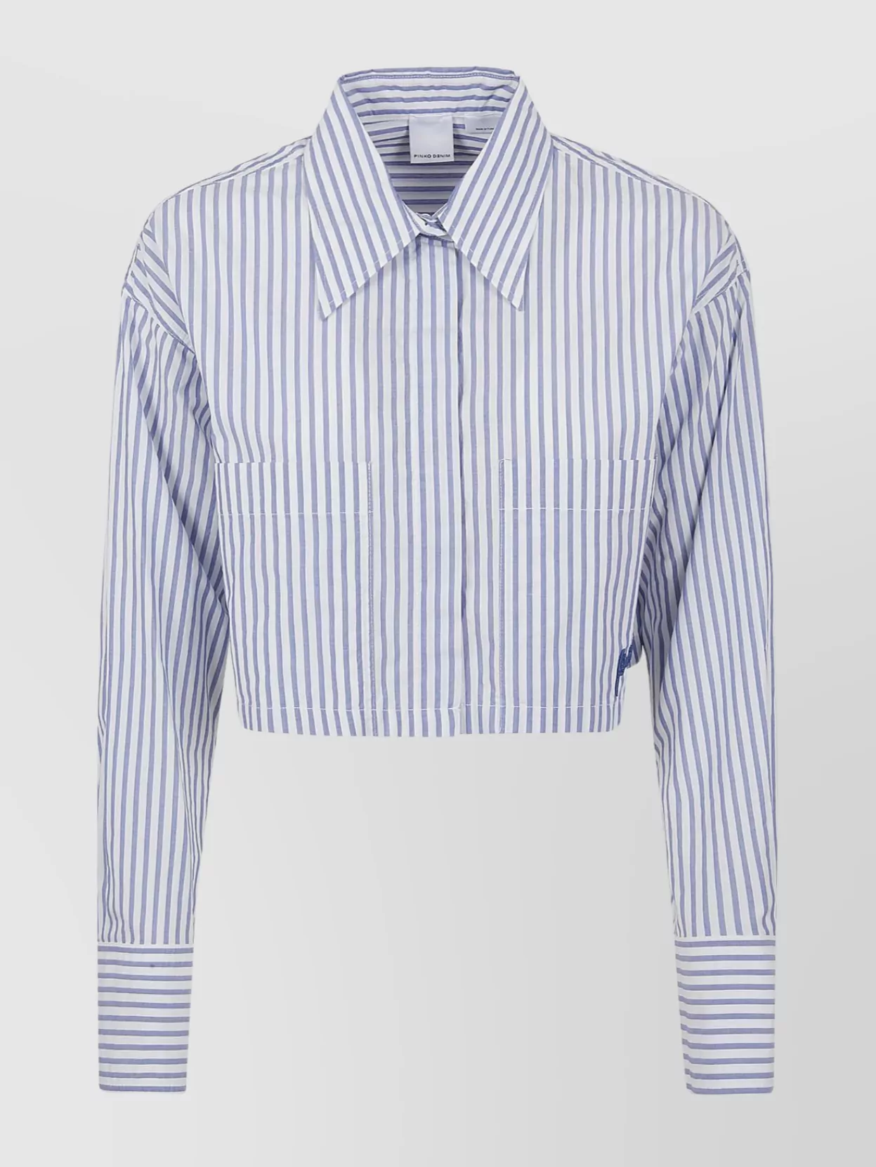 Shop Pinko Cotton Striped Cropped Shirt In Blue