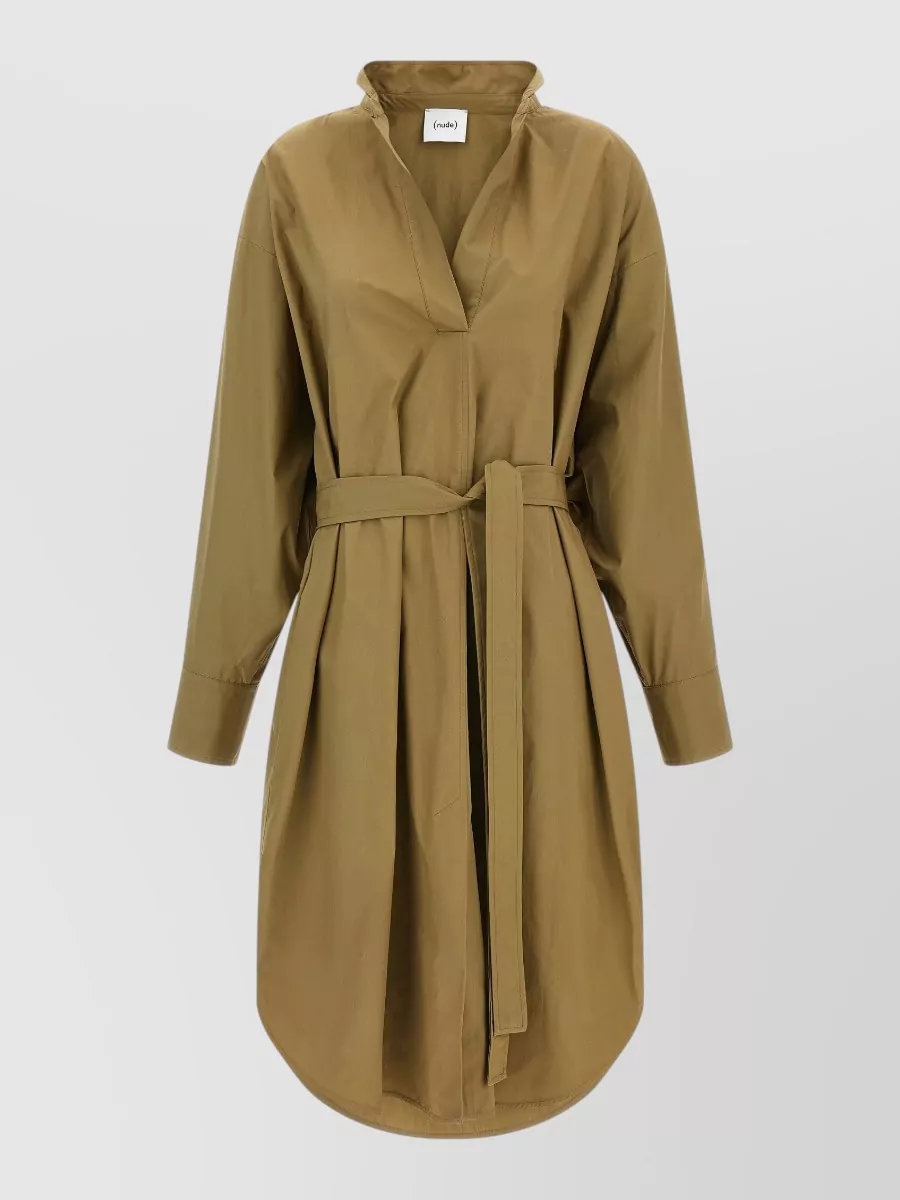 Nude Cotton belted midi shirt dress