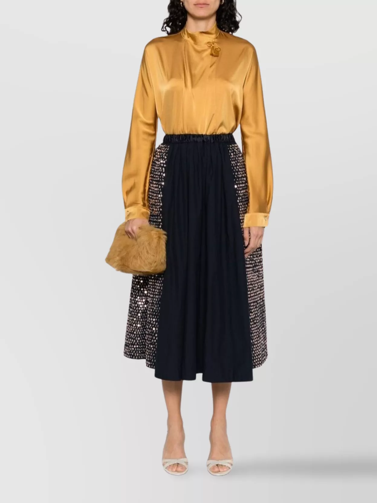 Forte Forte High Neck Satin Blouse With Tassel Detail In Orange