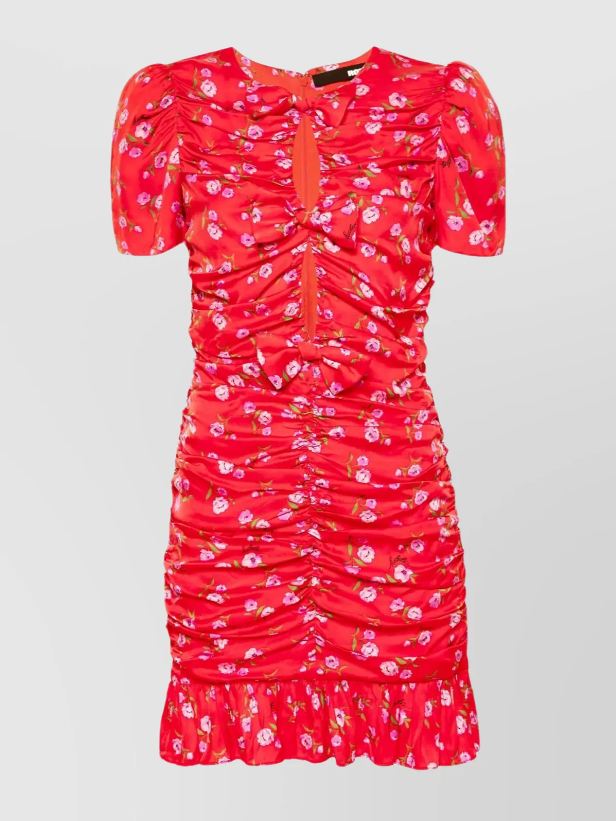 ROTATE BIRGER CHRISTENSEN MINI DRESS WITH FLORAL PRINT AND BOW DETAILING