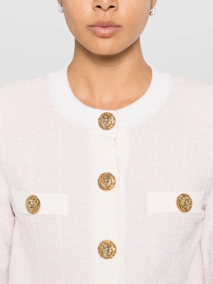 Balmain Long Sleeve Cropped Top Textured Pockets