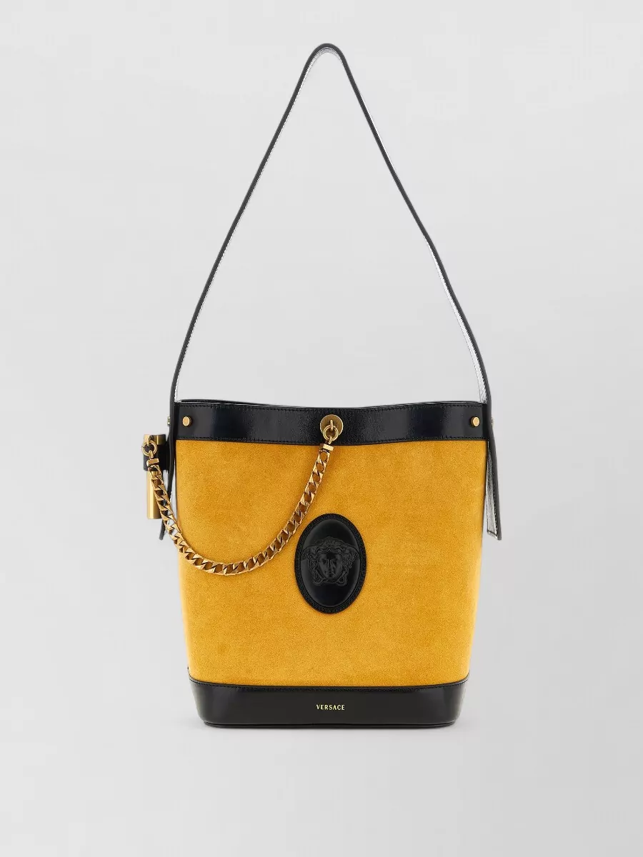 Versace small suede and leather bucket bag