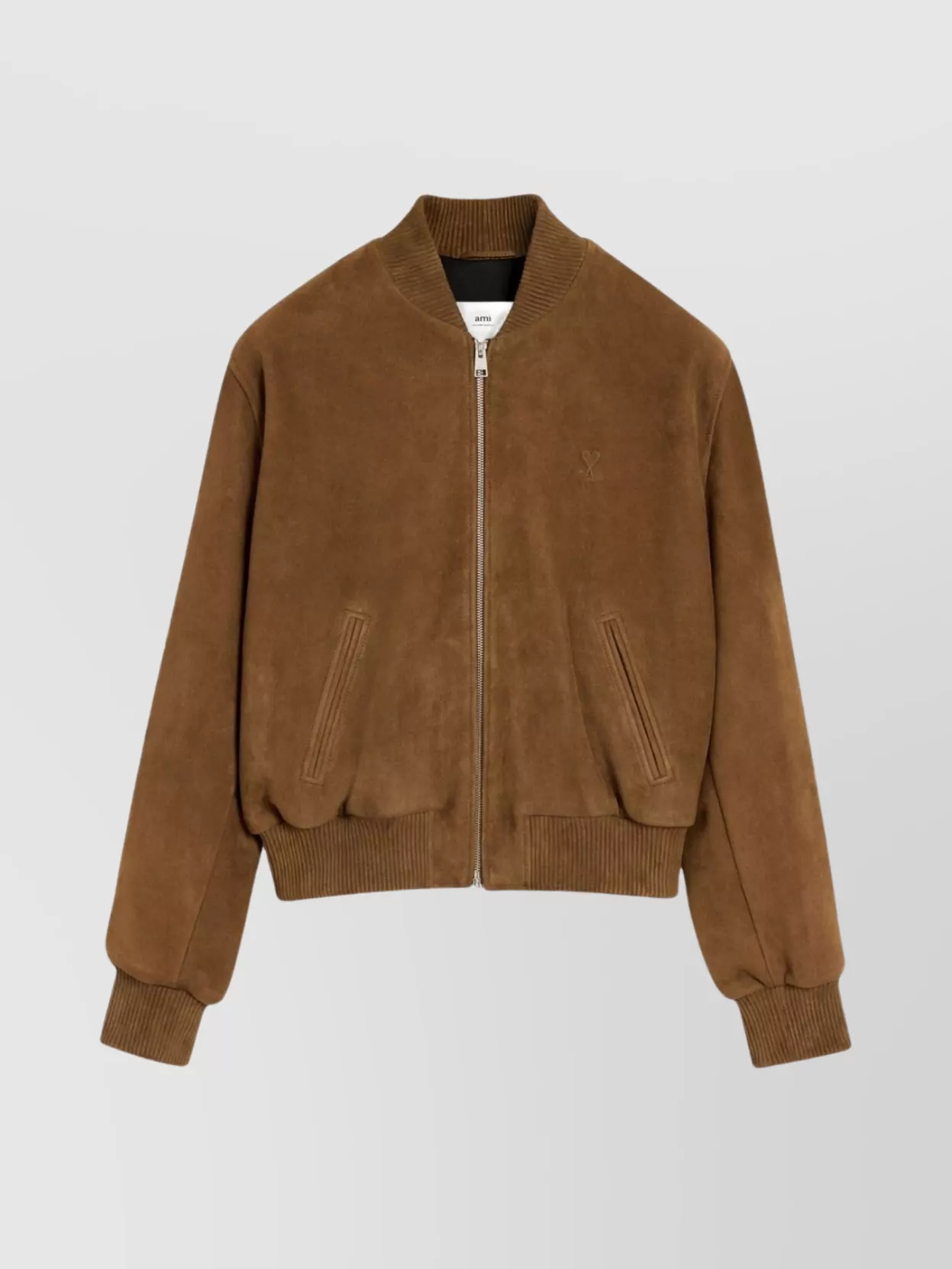 Ami Alexandre Mattiussi Ribbed Collar Blazer Side Pockets In Brown