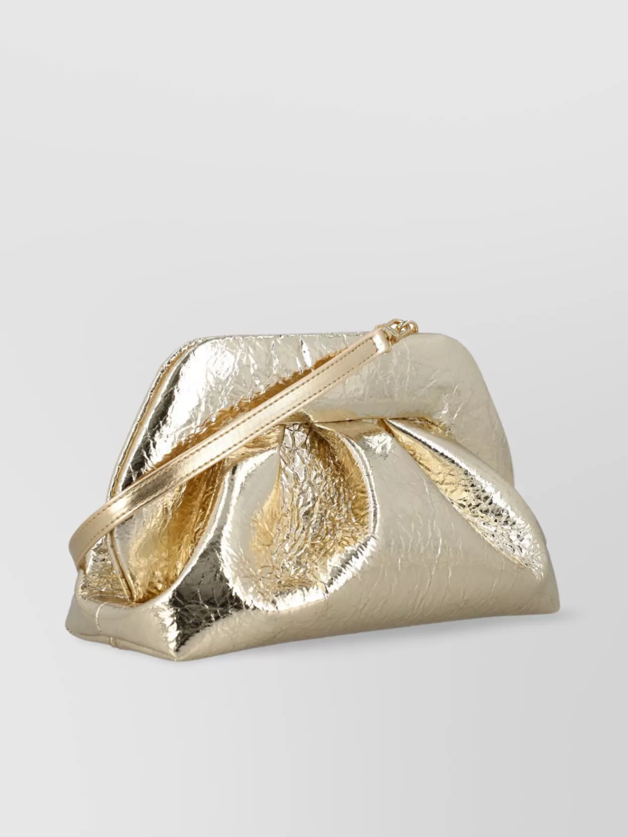 Themoirè Folded Metallic Clutch Bag With Detachable Strap