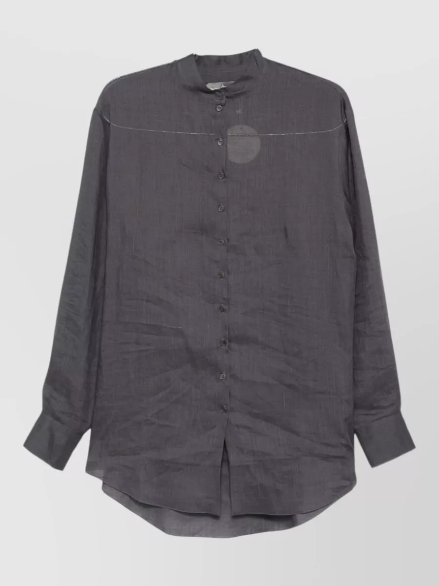 Cortana ramie oversized mandarin collar long-sleeve shirt