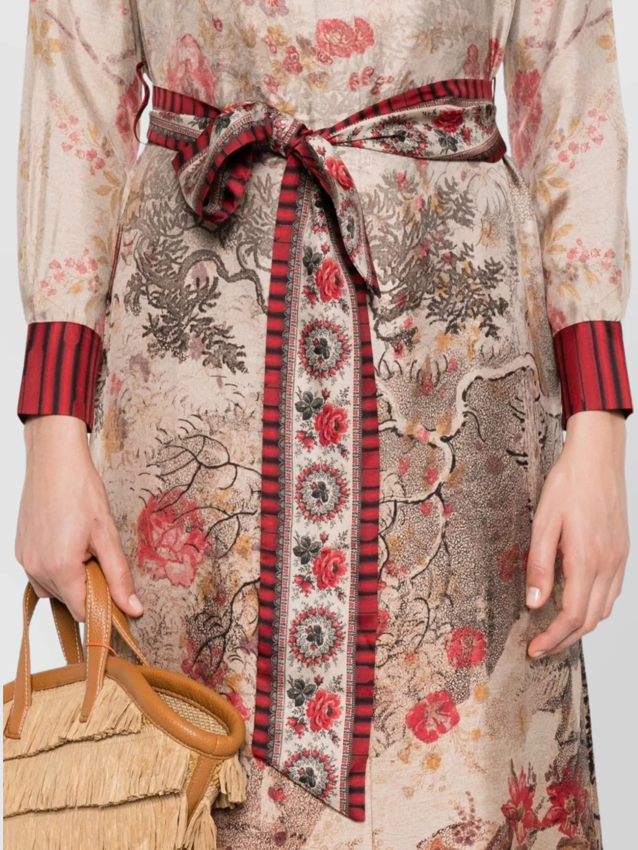 Pierre Louise Mascia Floral Print Long Sleeve Dress With Slit