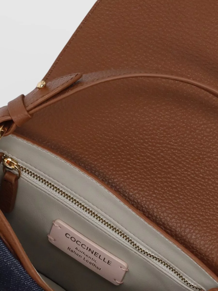 Coccinelle Denim And Leather Shoulder Bag With Gold Hardware