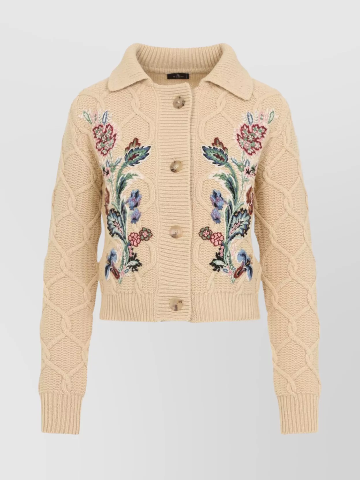 Etro Embroidered Cable-knit Wool And Cashmere-blend Cardigan In Neutral