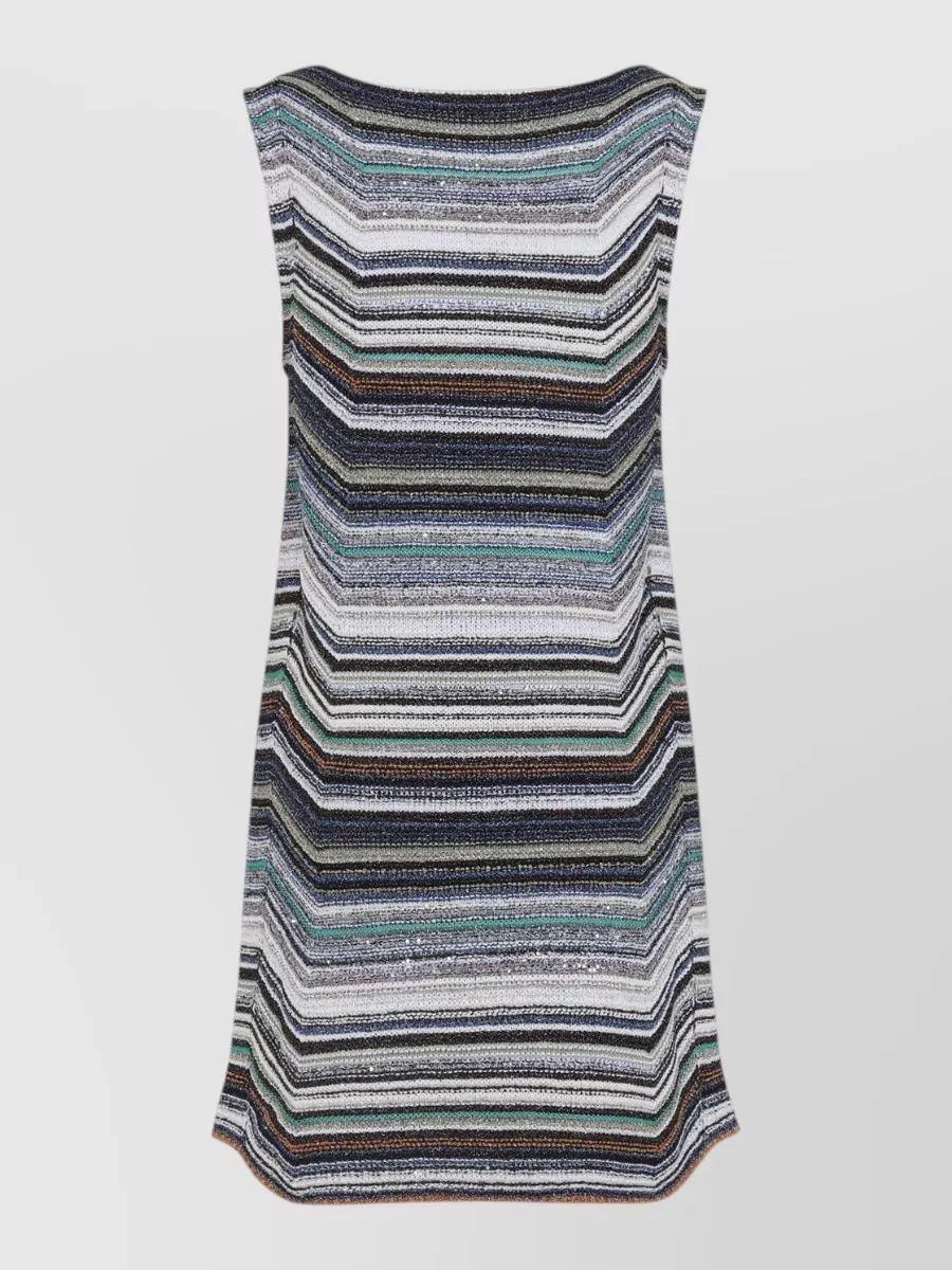 Missoni Striped Sleeveless Boat Neck Flared Mini Dress