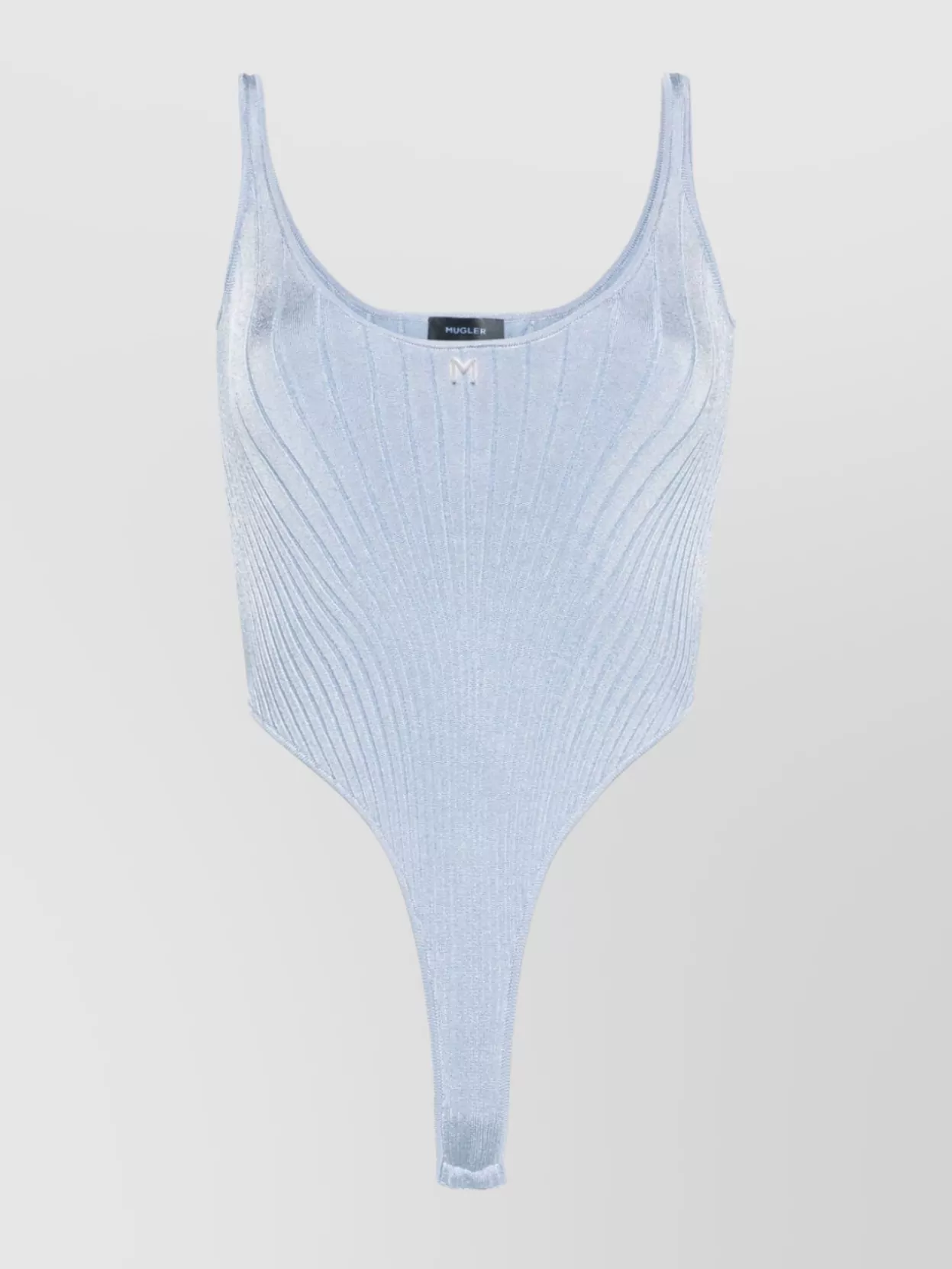 Mugler Ribbed Knit Sleeveless Top With High Cut In Blue
