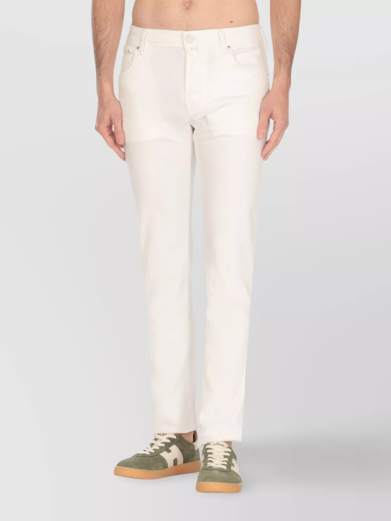 Jacob Cohen Straight Cotton Pants Belt Loops In White