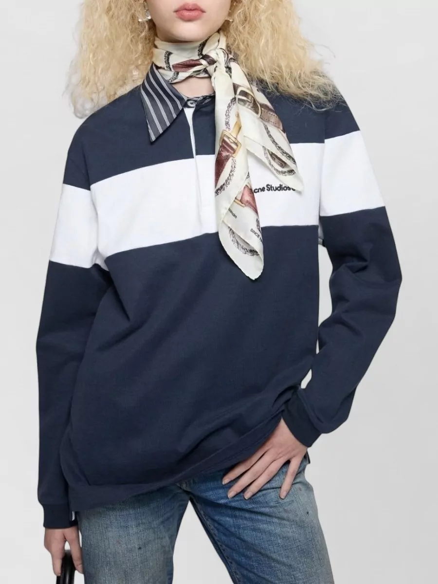 Acne Studios Striped Collar Relaxed-Fit Polo Shirt