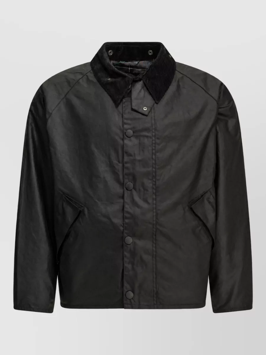 Barbour Waxed Cotton Lightweight Single Breasted Coat In Black