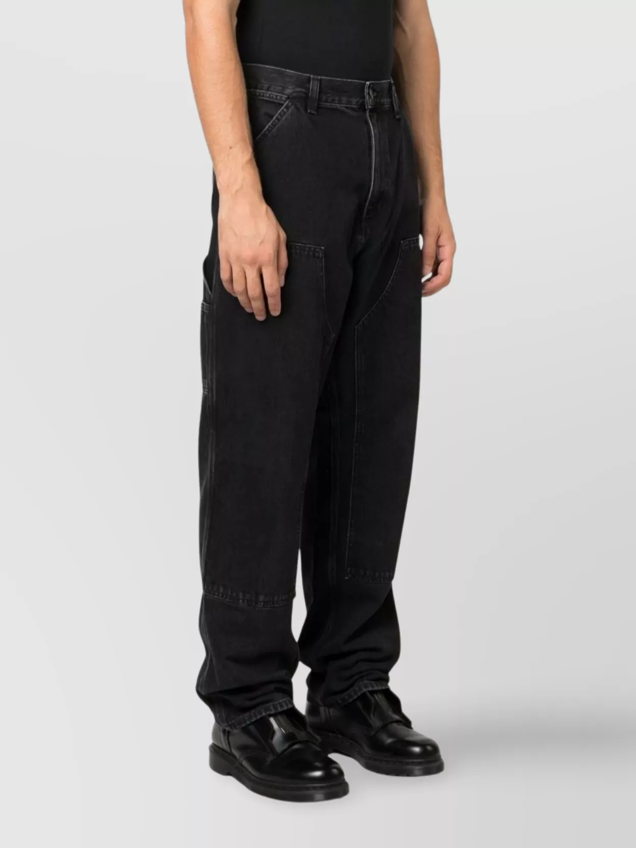 Carhartt Straight Leg Denim Trousers Pockets In Black