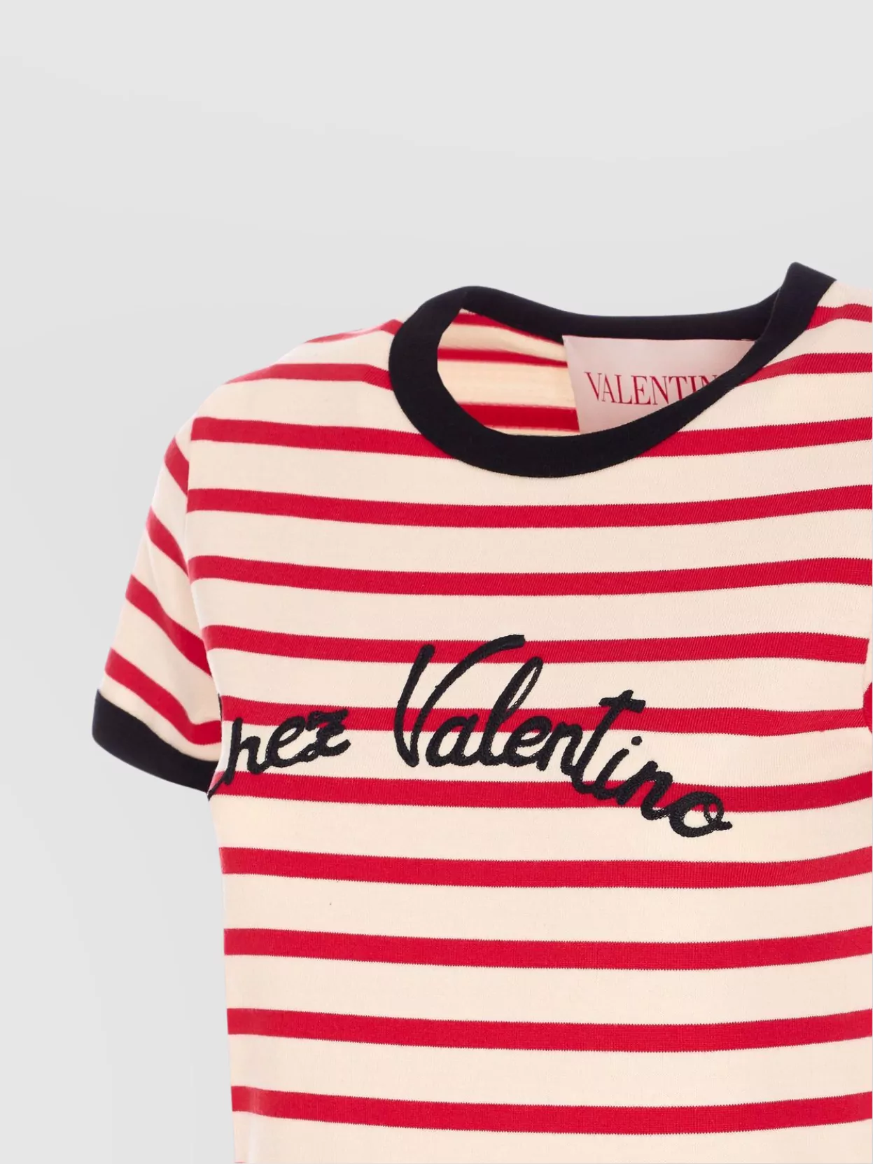Valentino Women Ivory Striped Jersey Embroidered T-shirt