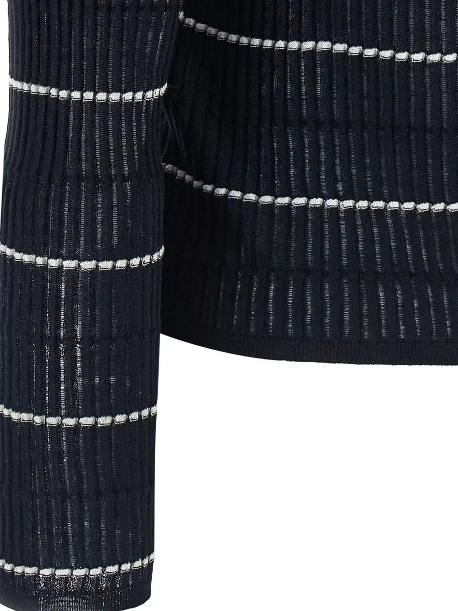 S Max Mara Silk Wool Ribbed Striped Boat Neck Long Sleeve Sweater