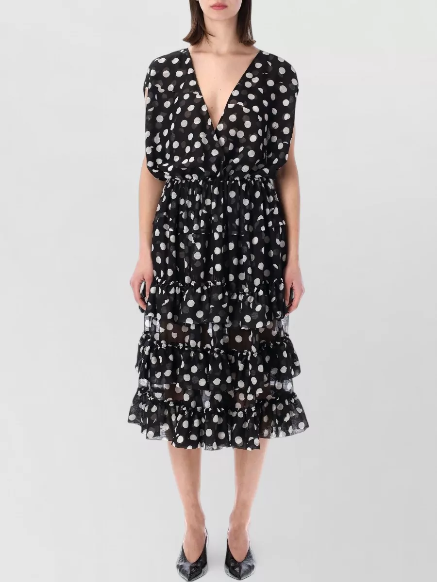 Dries Van Noten polka-dot ruffle v-neck sleeveless midi dress