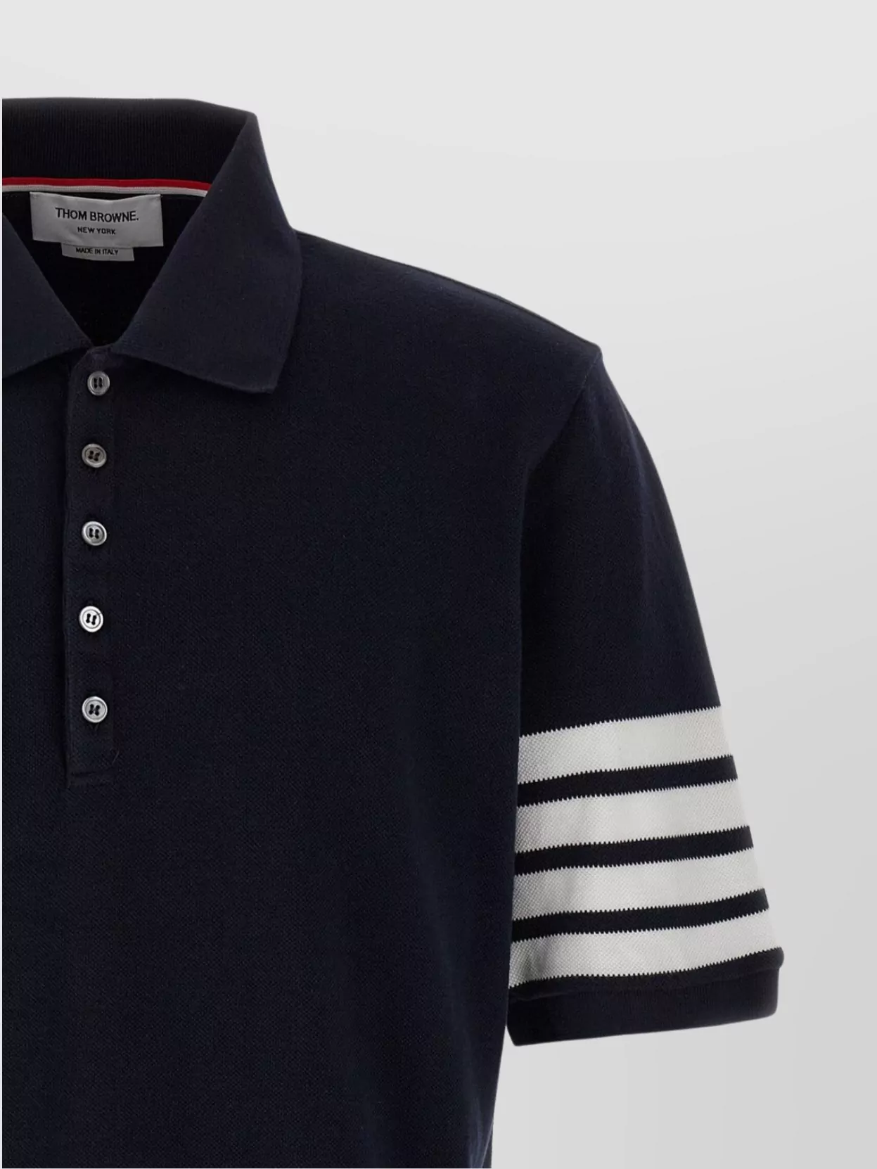 Thom Browne Striped Sleeve Polo Shirt With Ribbed Collar